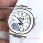 New Replica Patek Philippe Nautilus Annual Calendar Moon Phases White Rubber Watch Ref 5726 1a 